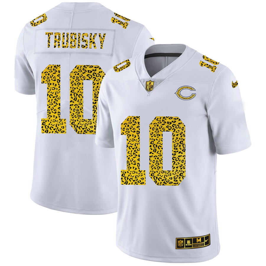 Chicago Bears #10 Mitchell Trubisky Men Nike Flocked Leopard Print Vapor Limited NFL Jersey White->new england patriots->NFL Jersey